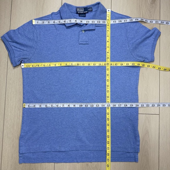 Y2K Polo Ralph Lauren Custom Fit Blue Polo Shirt Mens M Pink Pony 100% Cotton - Picture 5 of 6